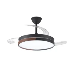 Ventilador de techo Nordic negro LED integrado 45w 3CCT acabado negro/madera estilo moderno aspas plegables motor DC 106cm Ø