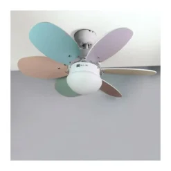 Ventilador de techo Orión 1xE27 acabado blanco aspas reversibles multicolor estilo infantil motor AC 76cm Ø