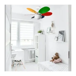 Ventilador de techo Orión 1xE27 acabado blanco aspas reversibles multicolor estilo infantil motor AC 76cm Ø