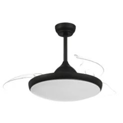 Ventilador de techo Pisa negro LED 47w 3CCT acabado negro estilo moderno aspas plegables motor DC 107cm Ø