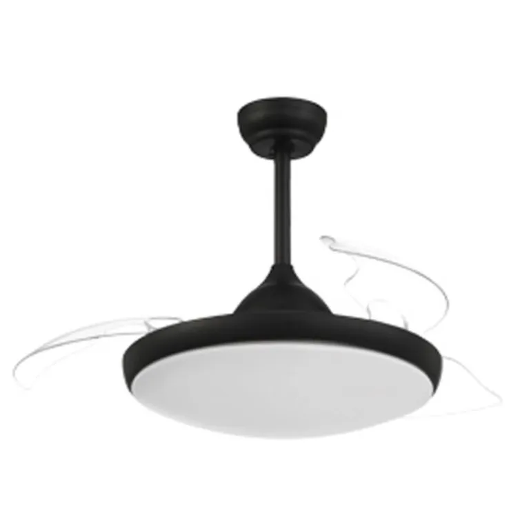 Ventilador de techo Pisa negro LED 47w 3CCT acabado negro estilo moderno aspas plegables motor DC 107cm Ø