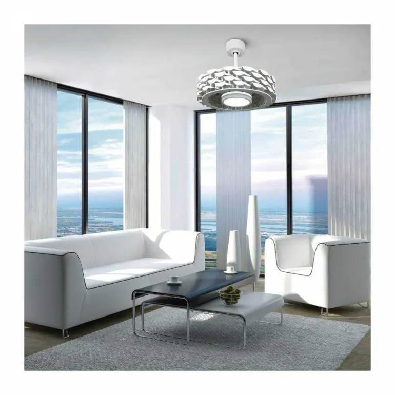 Ventilador de techo Slice blanco LED 24w 3CCT acabado blanco estilo moderno plafón con ventilador motor DC 54cm Ø