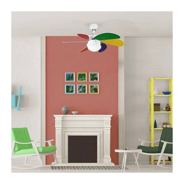 Ventilador de techo Tabit multicolor 1xE27 acabado blanco aspas colores varios estilo infantil motor AC 84cm Ø
