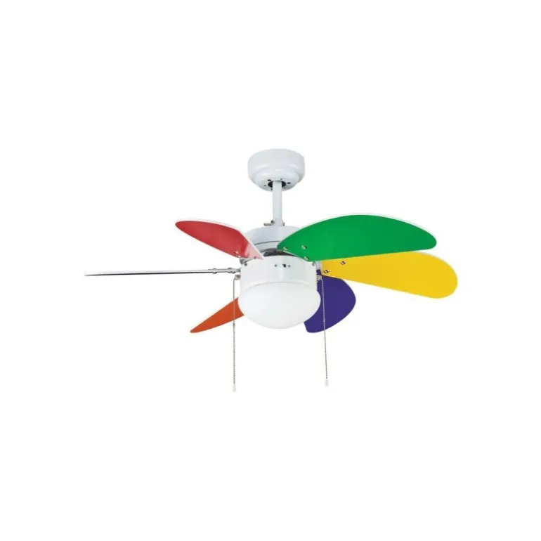 Ventilador de techo Tabit multicolor 1xE27 acabado blanco aspas colores varios estilo infantil motor AC 84cm Ø
