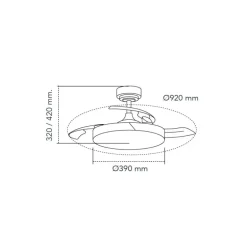 Ventilador de techo Taoro Mini blanco LED 46w 3CCT acabado blanco estilo moderno aspas plegables motor DC 92cm Ø