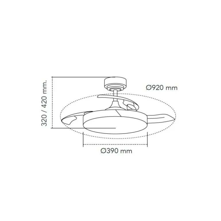 Ventilador de techo Taoro Mini negro LED 46w 3CCT acabado negro estilo moderno aspas plegables motor DC 92cm Ø
