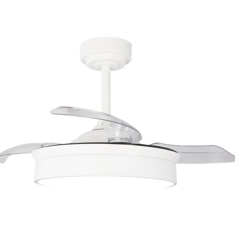 Ventilador de techo Tornado Mini blanco LED 48w 3CCT acabado blanco estilo moderno aspas plegables motor DC 92cm Ø