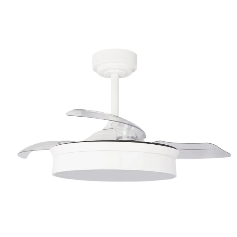 Ventilador de techo Tornado Mini blanco LED 48w 3CCT acabado blanco estilo moderno aspas plegables motor DC 92cm Ø
