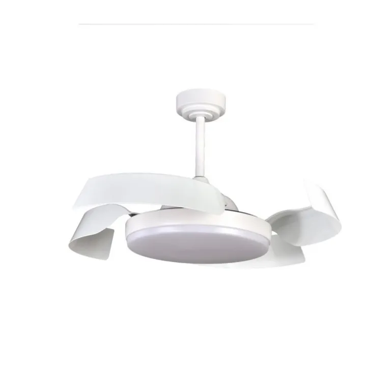 Ventilador de techo Tusa blanco LED 36w 3CCT acabado blanco estilo moderno aspas plegables motor DC 107cm Ø