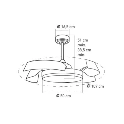Ventilador de techo Tusa negro LED 36w 3CCT acabado negro estilo moderno aspas plegables motor DC 107cm Ø
