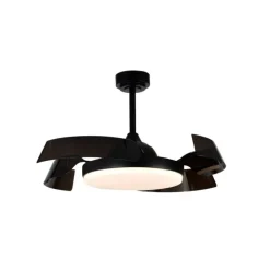 Ventilador de techo Tusa negro LED 36w 3CCT acabado negro estilo moderno aspas plegables motor DC 107cm Ø