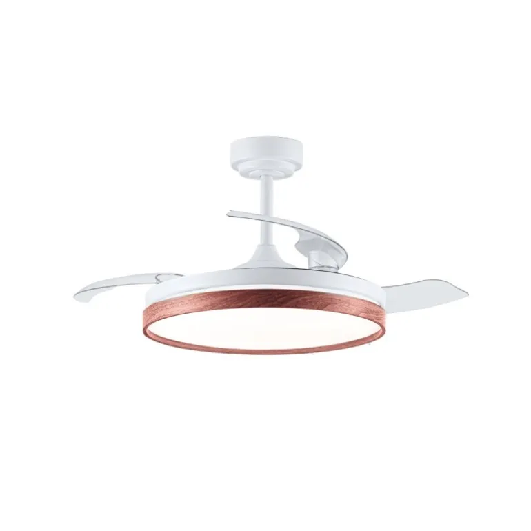 Ventilador de techo Venus blanco/cerezo LED 72w 3CCT acabado blanco/cerezo estilo moderno aspas plegables motor DC 106cm Ø
