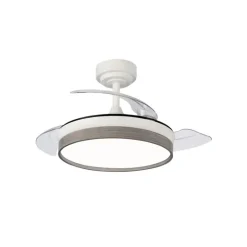 Ventilador de techo Venus Mini blanco/ceniza LED 46w 3CCT acabado blanco/ceniza estilo moderno aspas plegables motor DC 92cm Ø