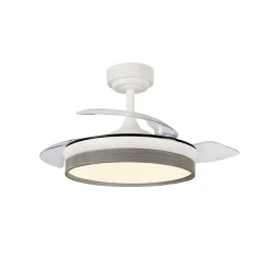 Ventilador de techo Venus Mini blanco/ceniza LED 46w 3CCT acabado blanco/ceniza estilo moderno aspas plegables motor DC 92cm Ø