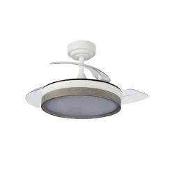 Ventilador de techo Venus Mini blanco/ceniza LED 46w 3CCT acabado blanco/ceniza estilo moderno aspas plegables motor DC 92cm Ø