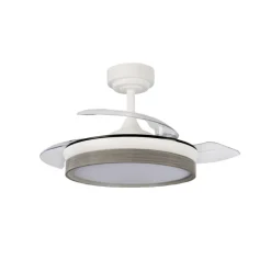 Ventilador de techo Venus Mini blanco/ceniza LED 46w 3CCT acabado blanco/ceniza estilo moderno aspas plegables motor DC 92cm Ø