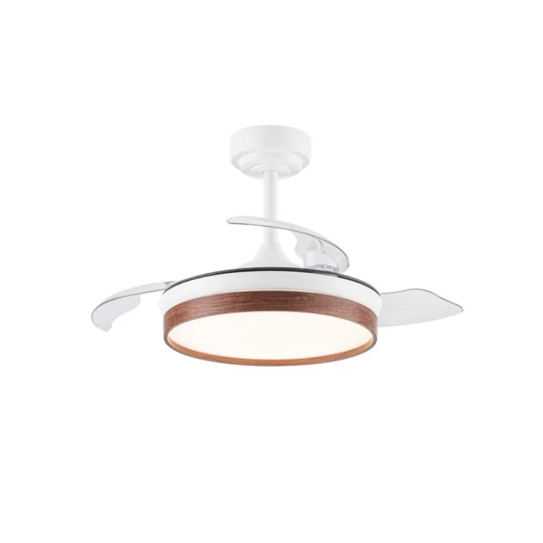 Ventilador de techo Venus Mini blanco/cerezo LED 46w 3CCT acabado blanco/cerezo estilo moderno aspas plegables motor DC 92cm Ø