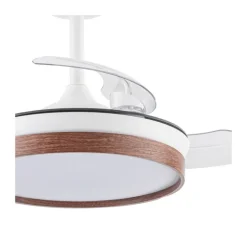 Ventilador de techo Venus Mini blanco/cerezo LED 46w 3CCT acabado blanco/cerezo estilo moderno aspas plegables motor DC 92cm Ø