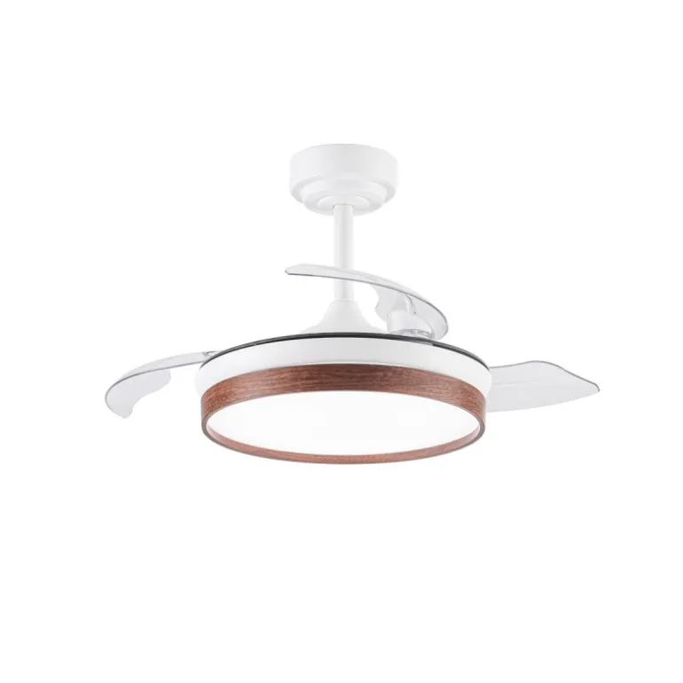 Ventilador de techo Venus Mini blanco/cerezo LED 46w 3CCT acabado blanco/cerezo estilo moderno aspas plegables motor DC 92cm Ø