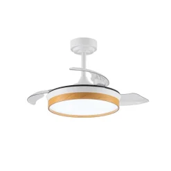 Ventilador de techo Venus Mini blanco/haya LED 46w 3CCT acabado blanco/haya estilo moderno aspas plegables motor DC 92cm Ø