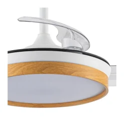 Ventilador de techo Venus Mini blanco/haya LED 46w 3CCT acabado blanco/haya estilo moderno aspas plegables motor DC 92cm Ø