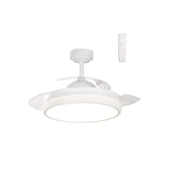 Ventilador de techo Vera Blanco Mini LED 40w 3CCT acabado blanco estilo moderno aspas plegables motor DC 91cm Ø