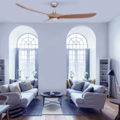 Ventilador de techo Yen Big Madera Clara LED 18w 3CCT acabado níquel aspas madera estilo moderno motor DC 152cm Ø